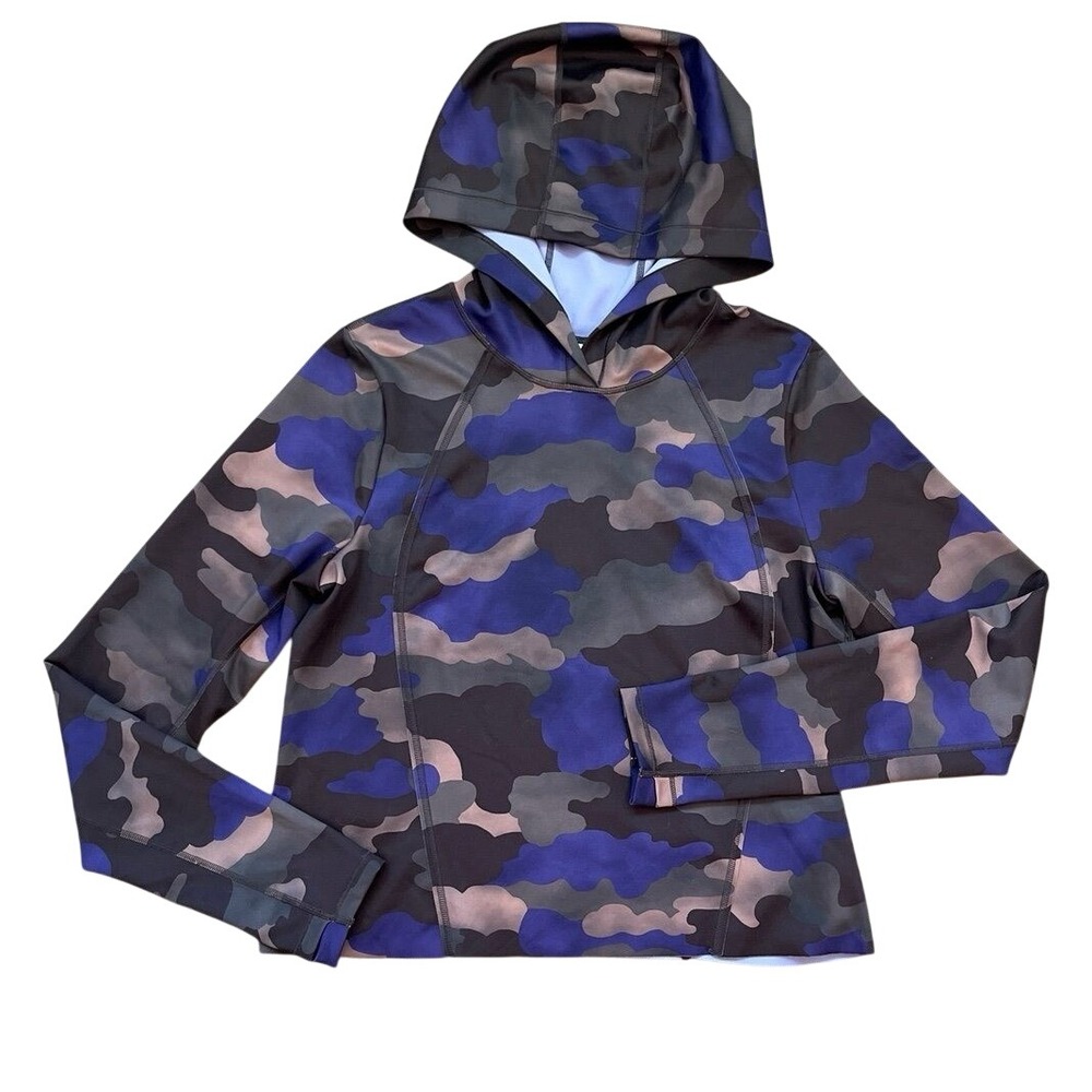 Athleta Pinnacle Hoodie Blue Camo Camouflage Pullover Activewear Women Size S